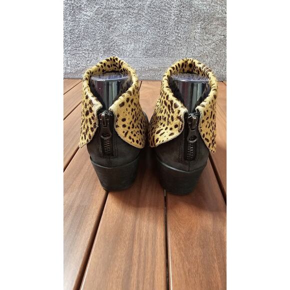 ALL BLACK Leather Ankle Booties Boots Leopard Calf Skin Fold Down‎ EU 39 US 8.5 - Picture 4 of 6